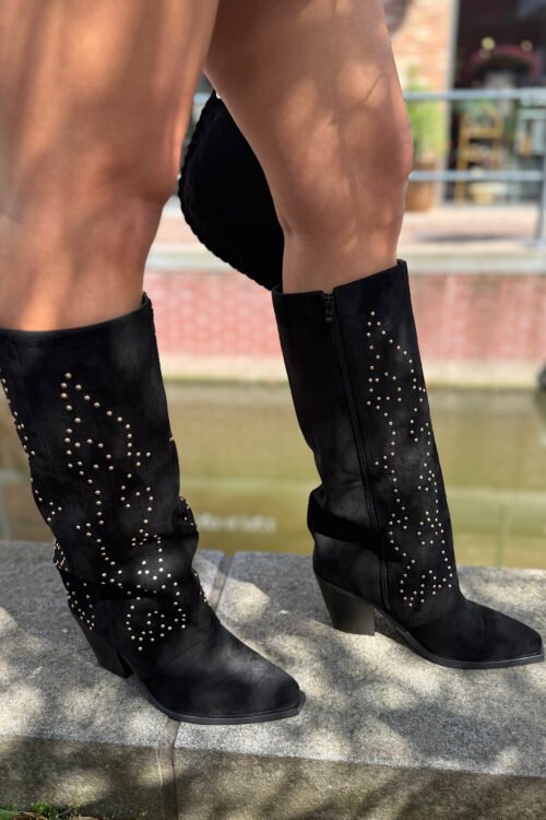 Zwarte cowboy laarzen gouden studs