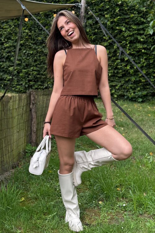 Bruin linnen short Nox