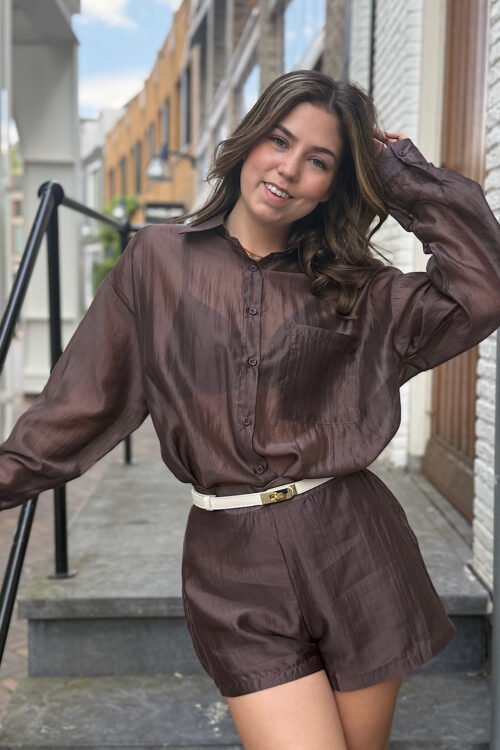 Bruin satijnen blouse Xiva