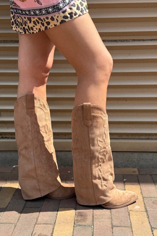 Camel cowboy laarzen met overlay
