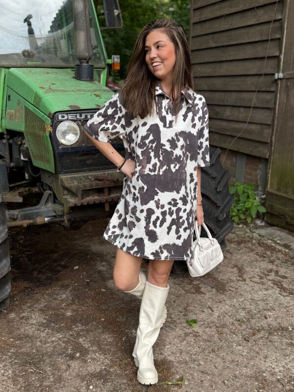 Denim cow print jurkje