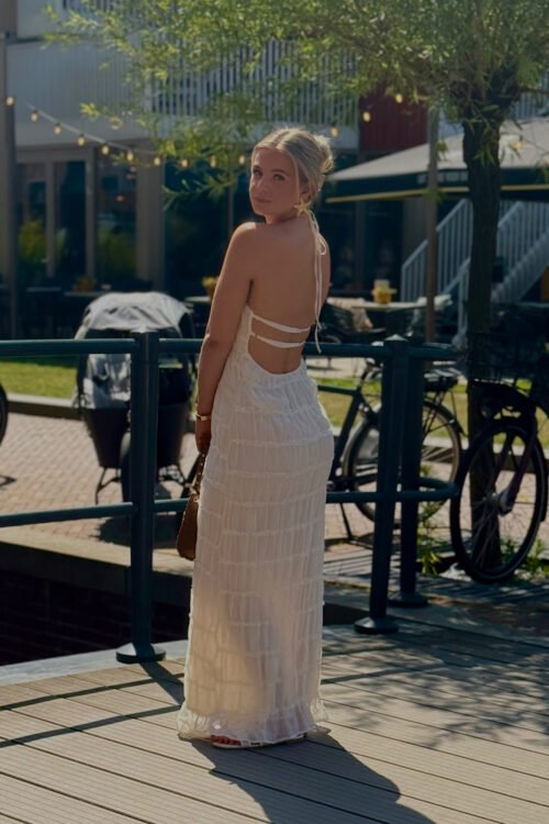 Ecru maxi jurk met open rug