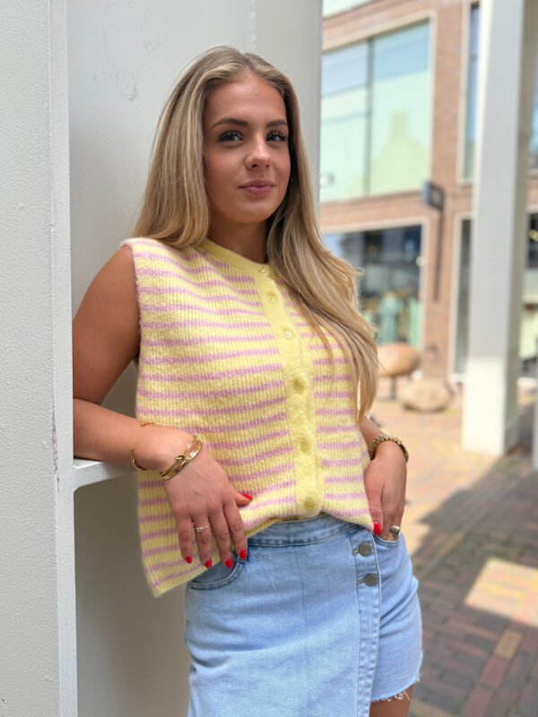 Geel/ roze gestreept knit gilet