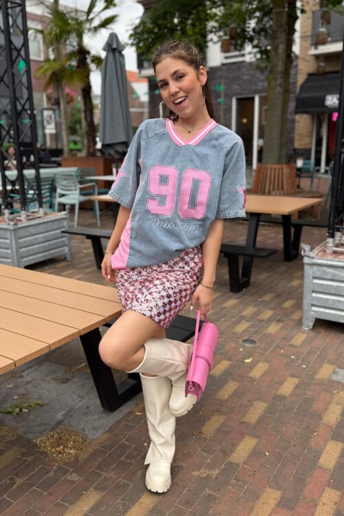Roze denim jersey