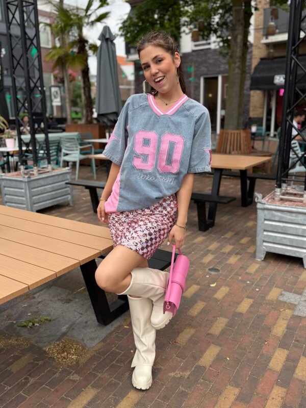 Roze denim jersey