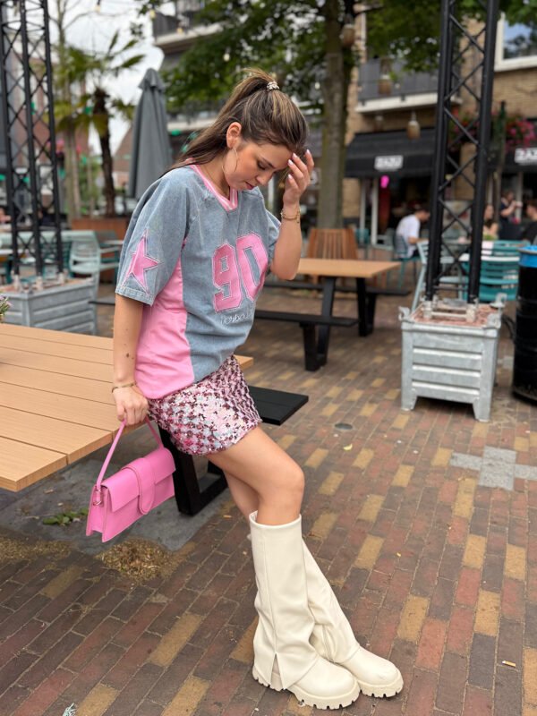 Roze denim jersey
