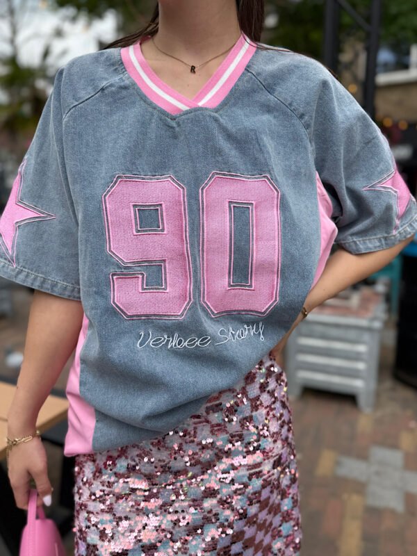 Roze denim jersey