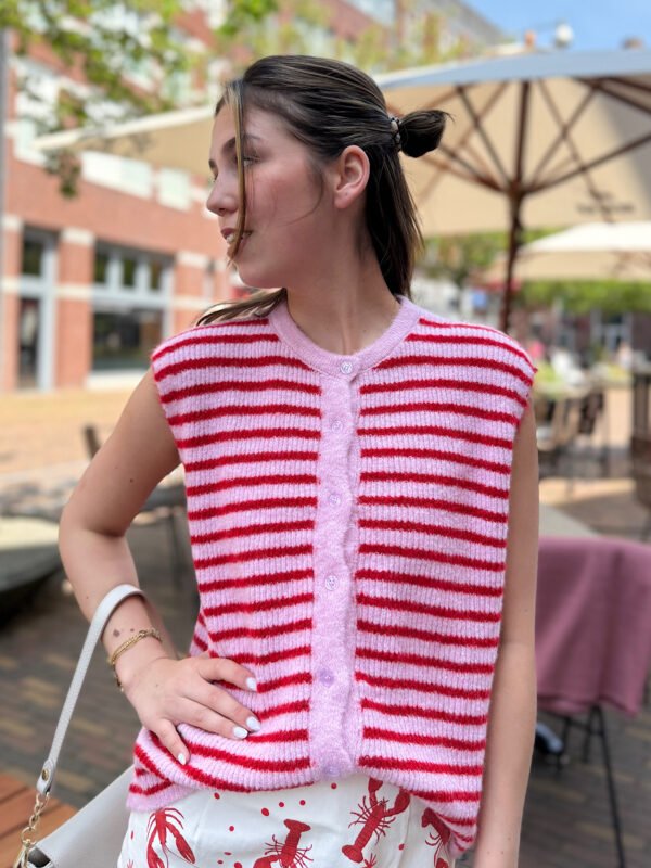 Roze/ rood gestreept knit gilet
