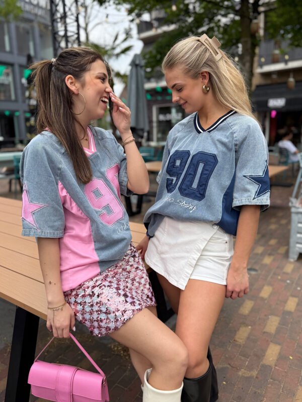Roze/ wit geblokt pailletten rokje