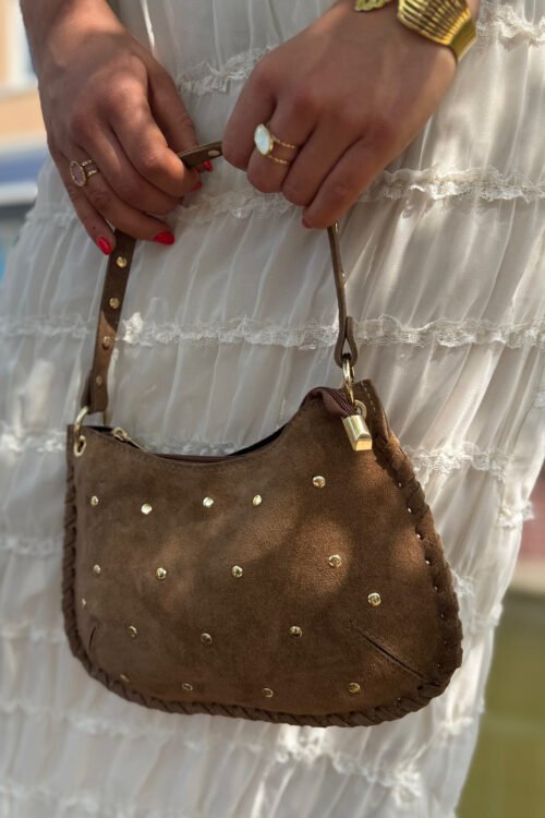 Taupe suede Casey tas met studs