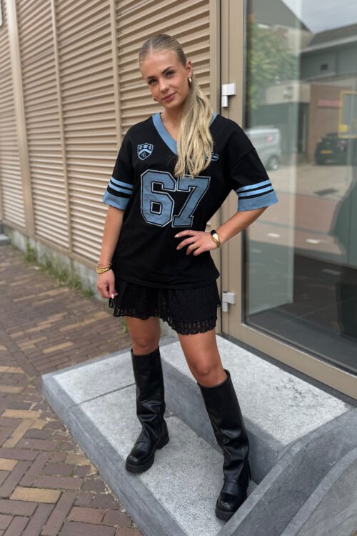 Zwarte jersey denim details