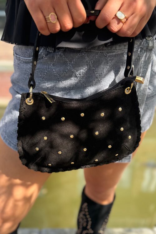 Zwarte suede Casey tas met studs