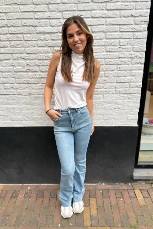 Blauwe flared jeans met brede omslag 3325