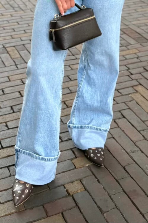 Bruine puntige loafers met studs