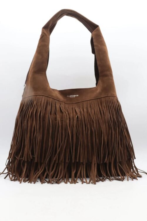 Bruine schoudertas met fringe