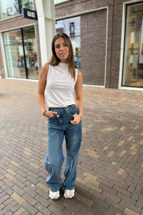 Donkerblauwe dad fit jeans scheve sluiting 3328