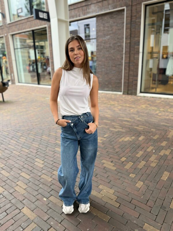 Donkerblauwe dad fit jeans scheve sluiting 3328