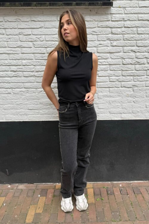 Donkergrijze straight leg jeans met studs 6011