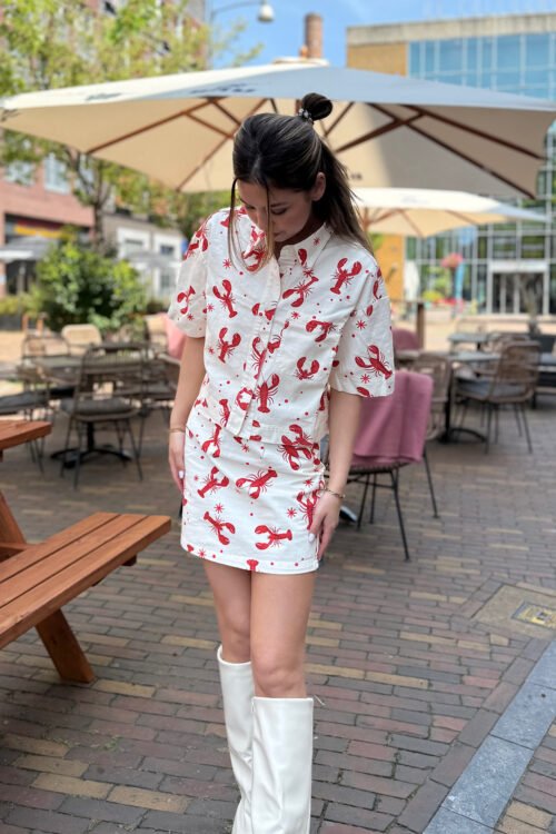 Ecru denim lobster print rokje