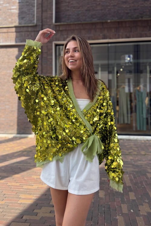 Groene pailletten overslag blouse