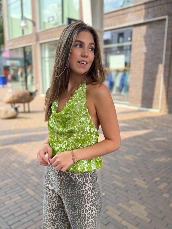Groene pailletten top met open rug Louna