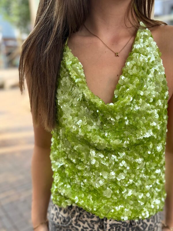 Groene pailletten top met open rug Louna