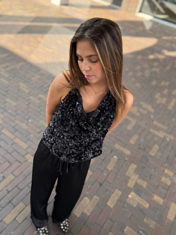 Zwarte pailletten top met open rug Louna