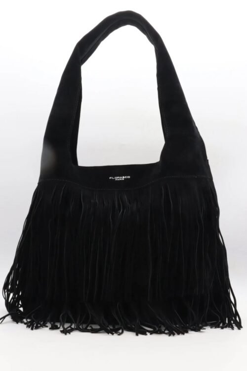 Zwarte schoudertas met fringe