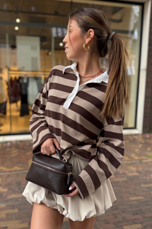 Bruin/ taupe gestreepte polo Jessy