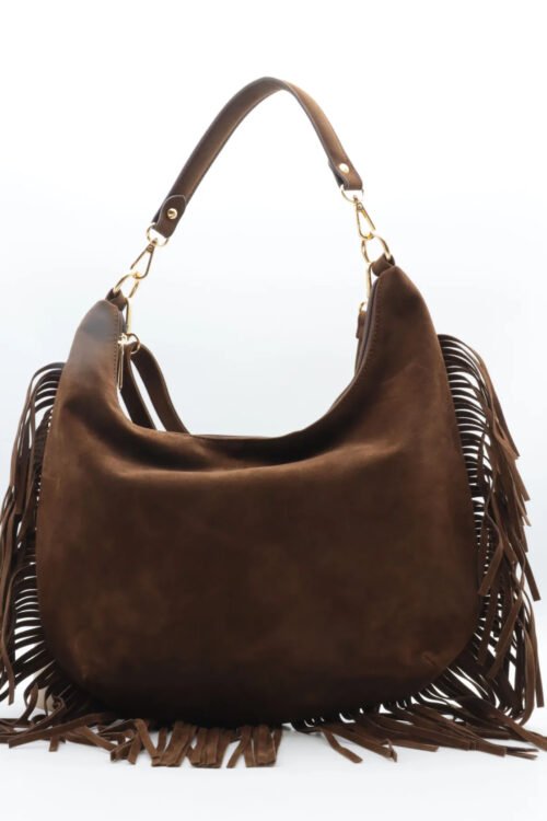 Bruine tas met fringe en gouden details 7531