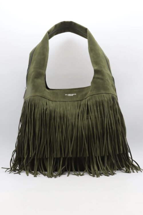 Khaki schoudertas met fringe 7516