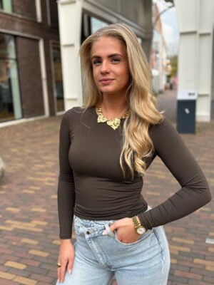 Basic top lange mouw Zia - bruin
