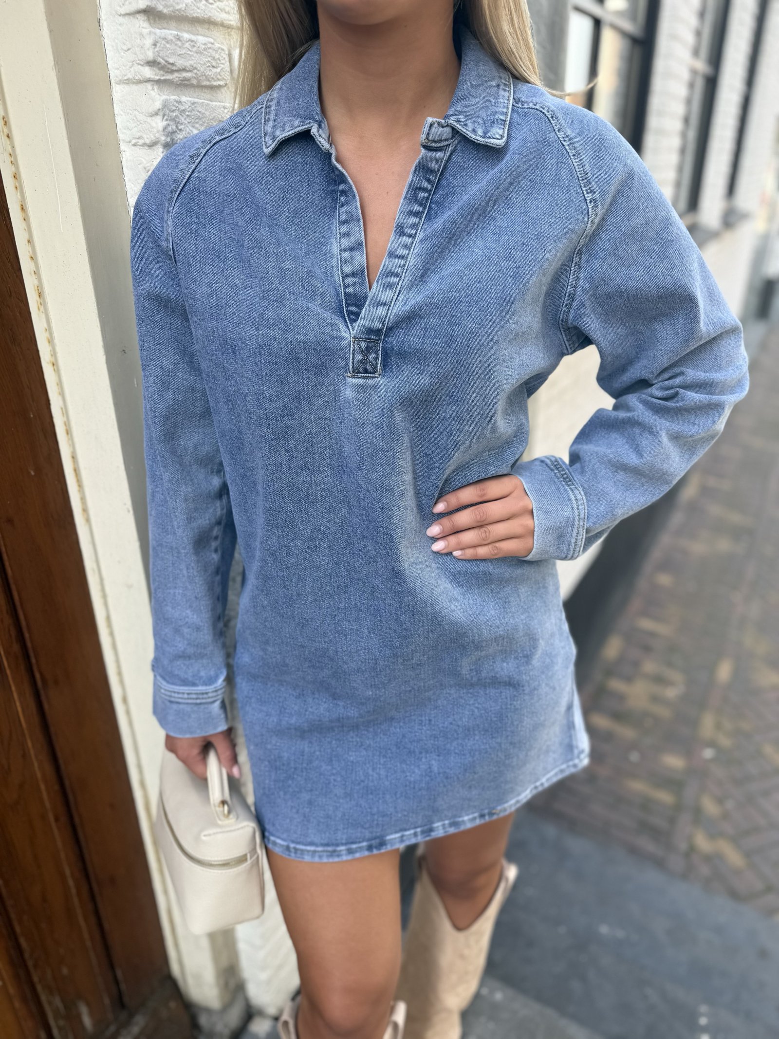 Blauwe denim jurk met kraag 3211-1