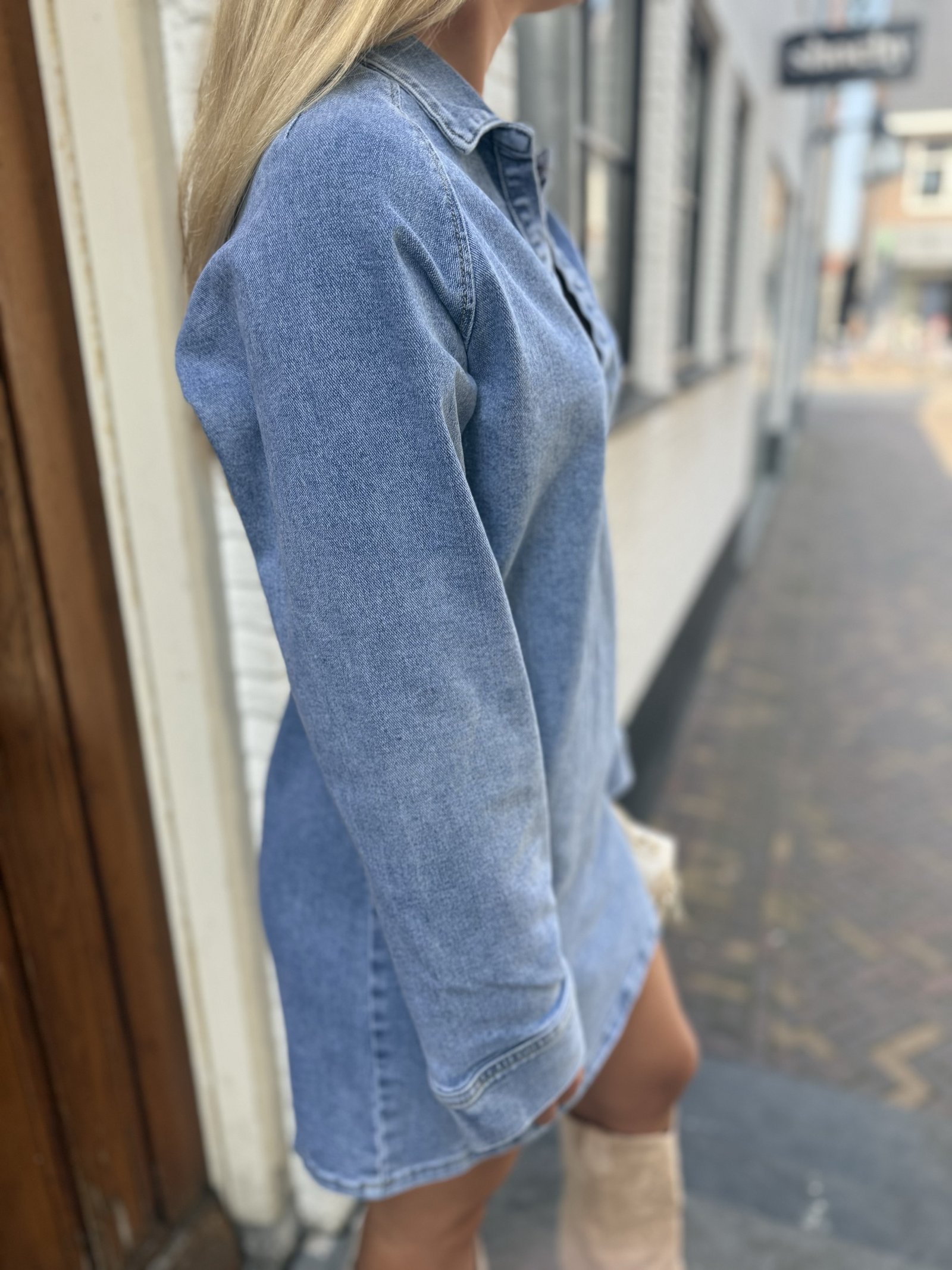 Blauwe denim jurk met kraag 3211-1