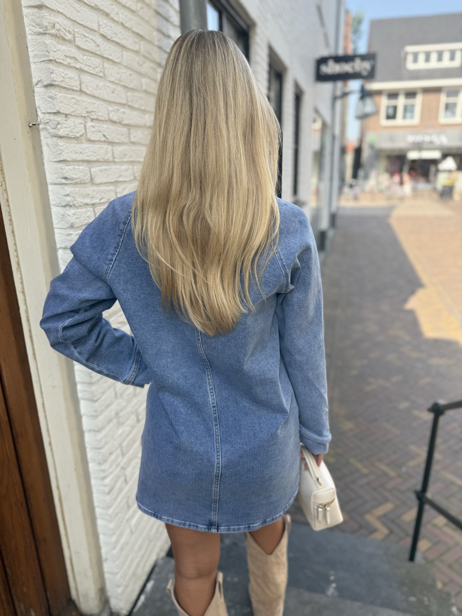 Blauwe denim jurk met kraag 3211-1