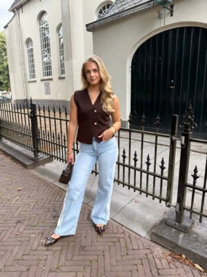 Blauwe stretch jeans met strepen en strik