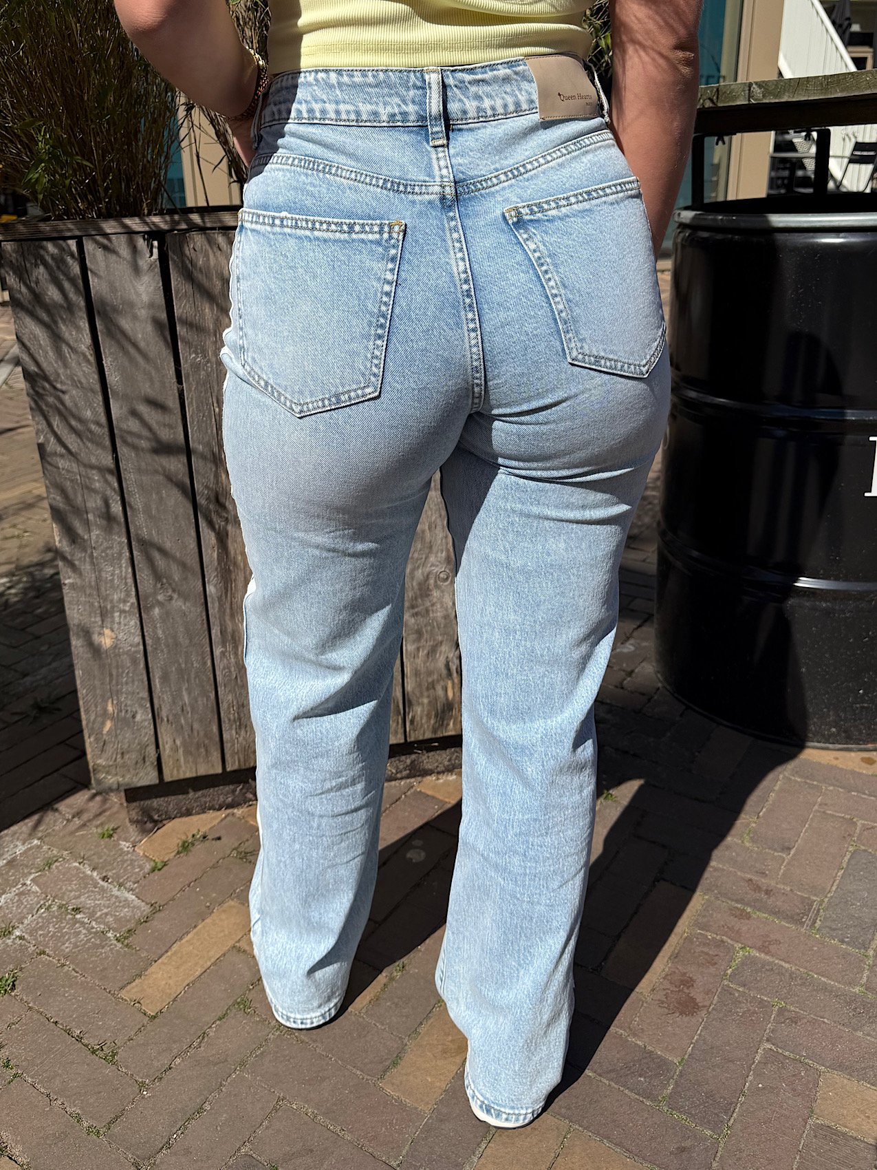 Blauwe stretch jeans met strepen en strik