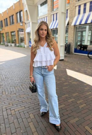 Blauwe wide leg brede omslag 3803