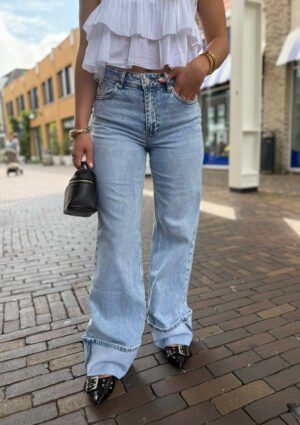 Blauwe wide leg brede omslag 3803