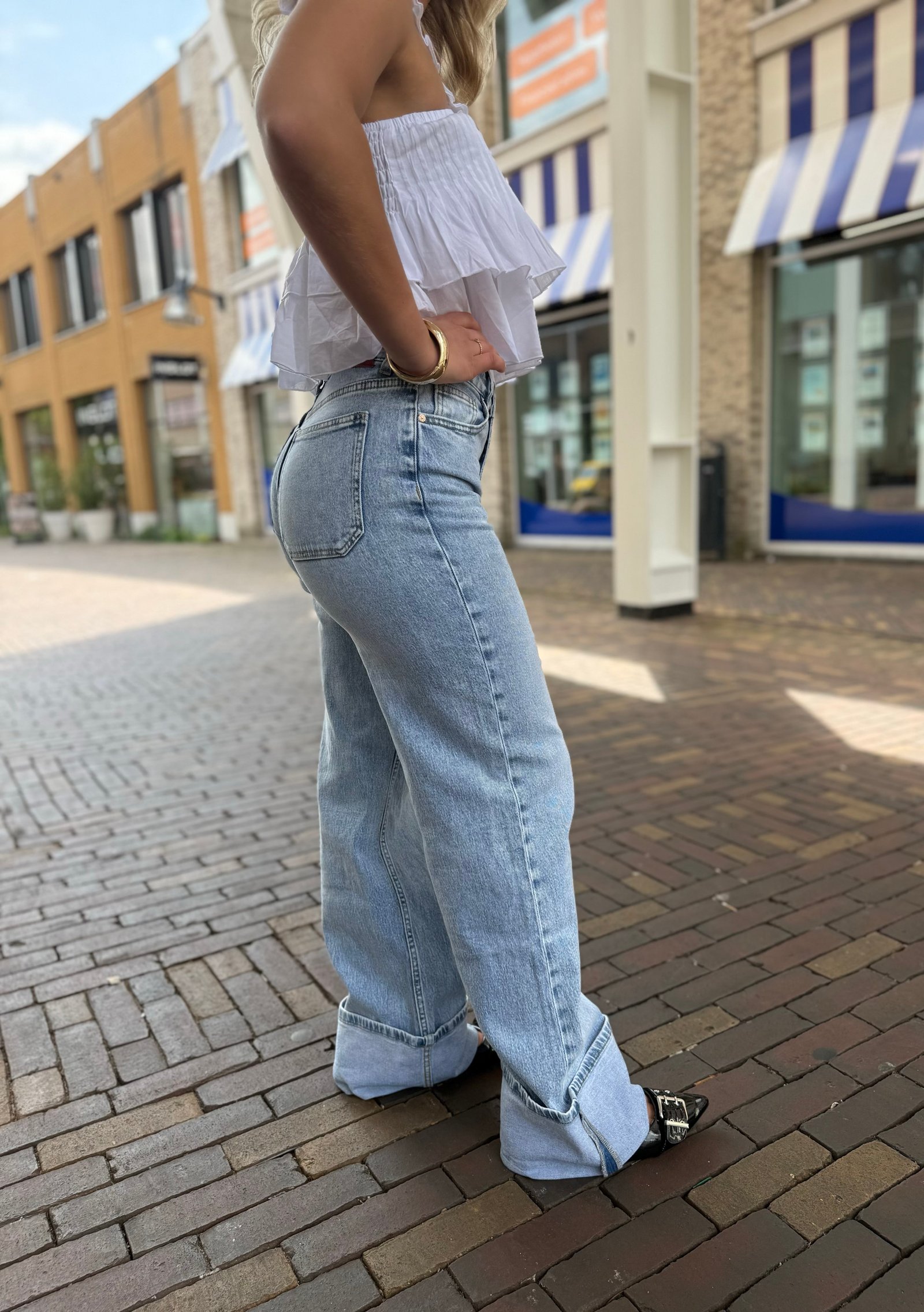 Blauwe wide leg brede omslag 3803