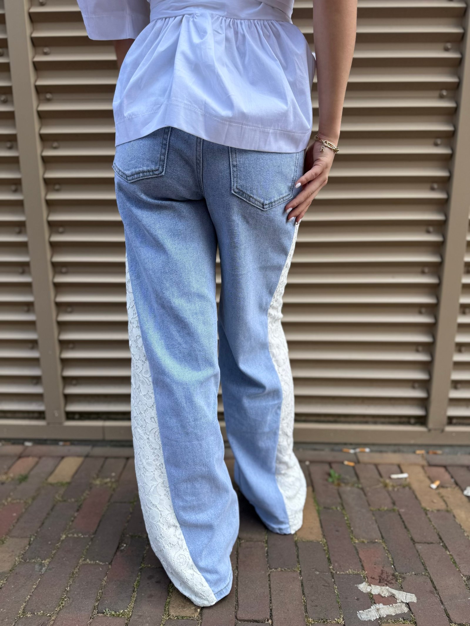 Blauwe wide leg jeans met kant Q185