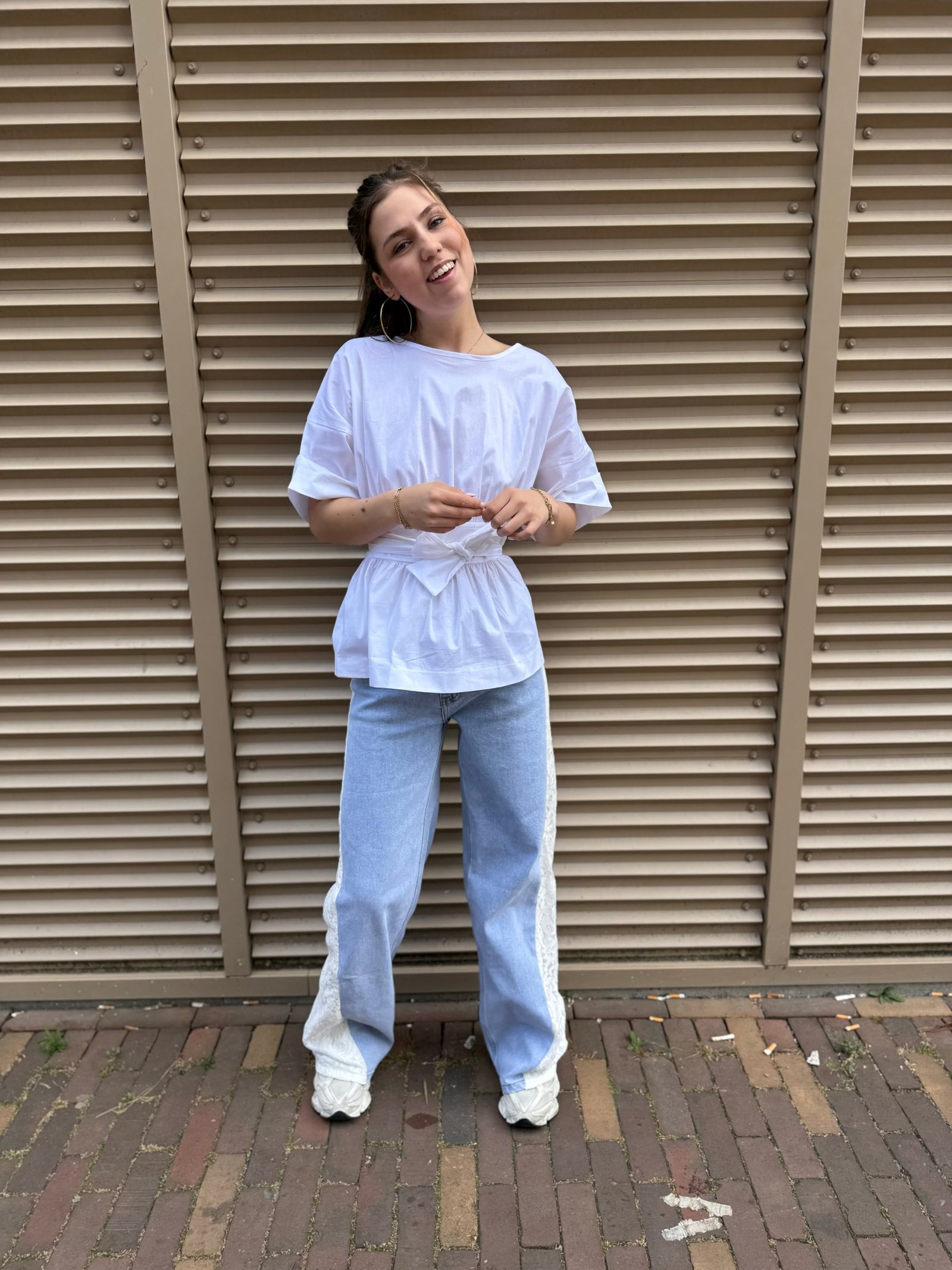 Blauwe wide leg jeans met kant Q185