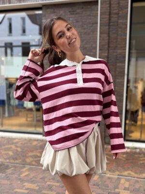 Bordeaux/ roze gestreepte polo Jessy