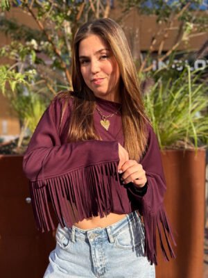 Bordeaux sweater met fringe