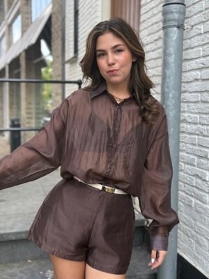 Bruin satijnen blouse Xiva