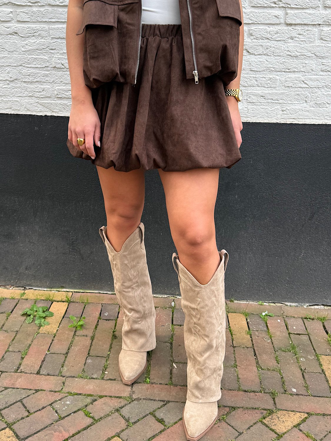 Bruin suéde ballon rokje