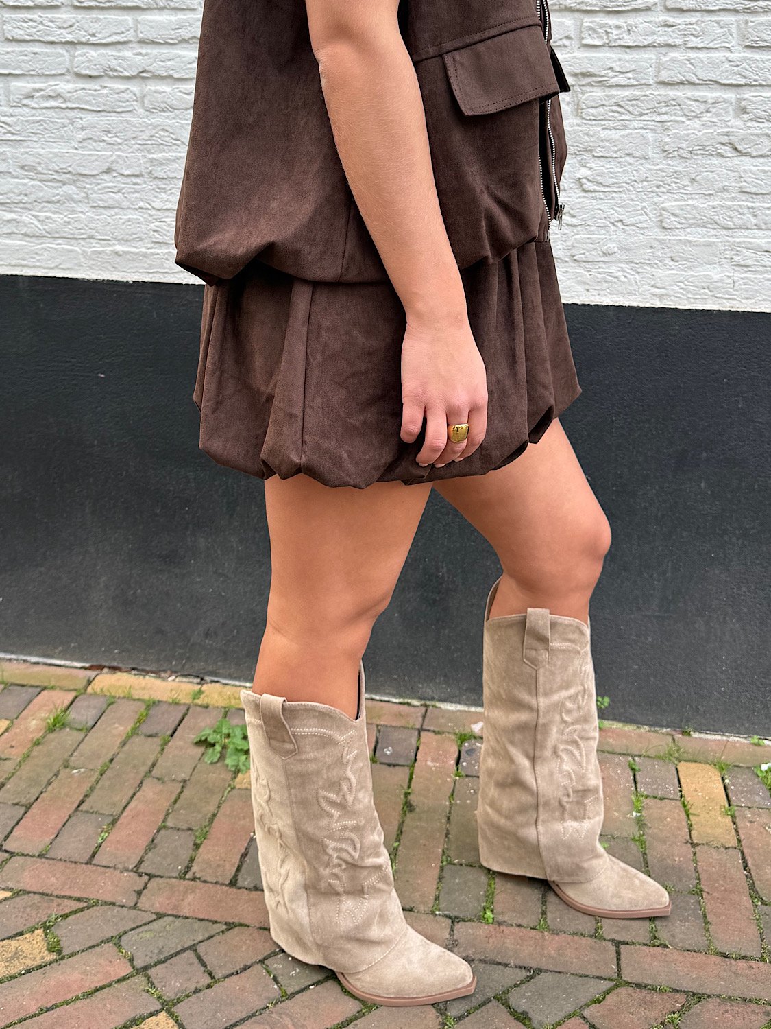 Bruin suéde ballon rokje