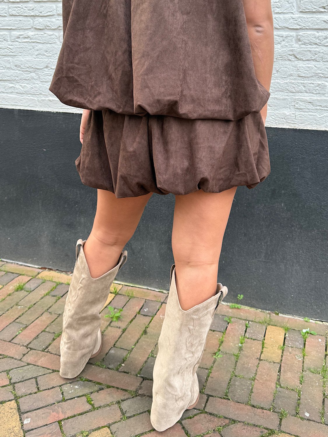 Bruin suéde ballon rokje