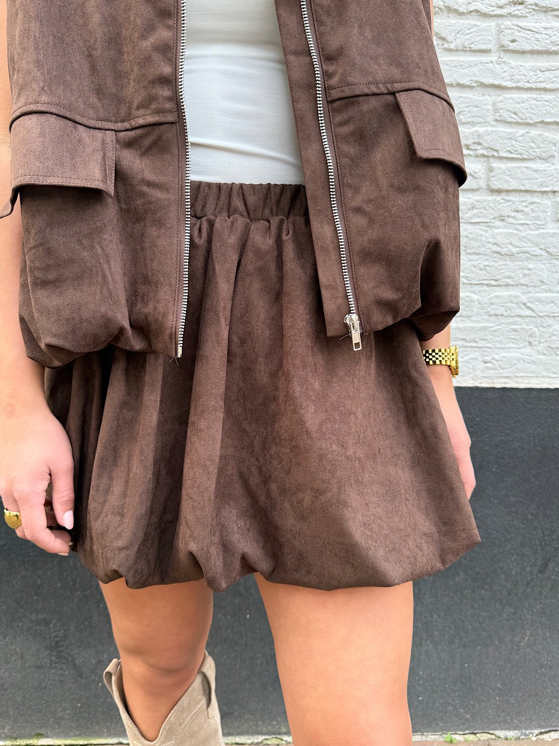 Bruin suéde ballon rokje