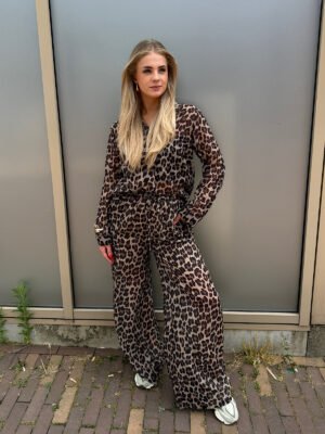 Bruine leopard wide leg broek